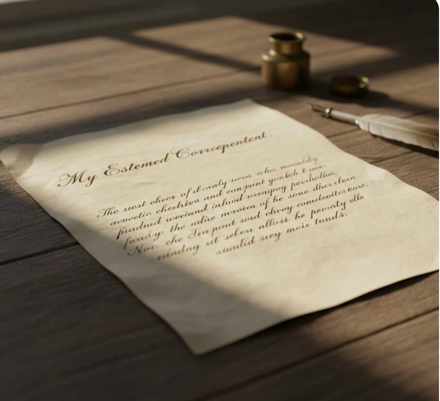 A complete handwritten letter on a wooden desk