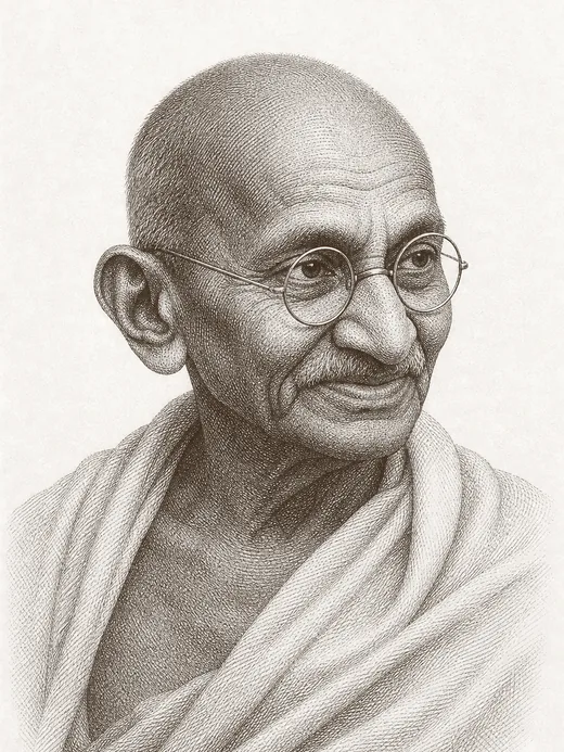 Engraved portrait of Mahatma Gandhi