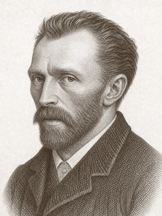 Engraved portrait of Vincent van Gogh