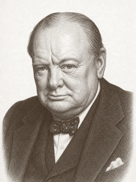 Engraved portrait of Winston Churchill